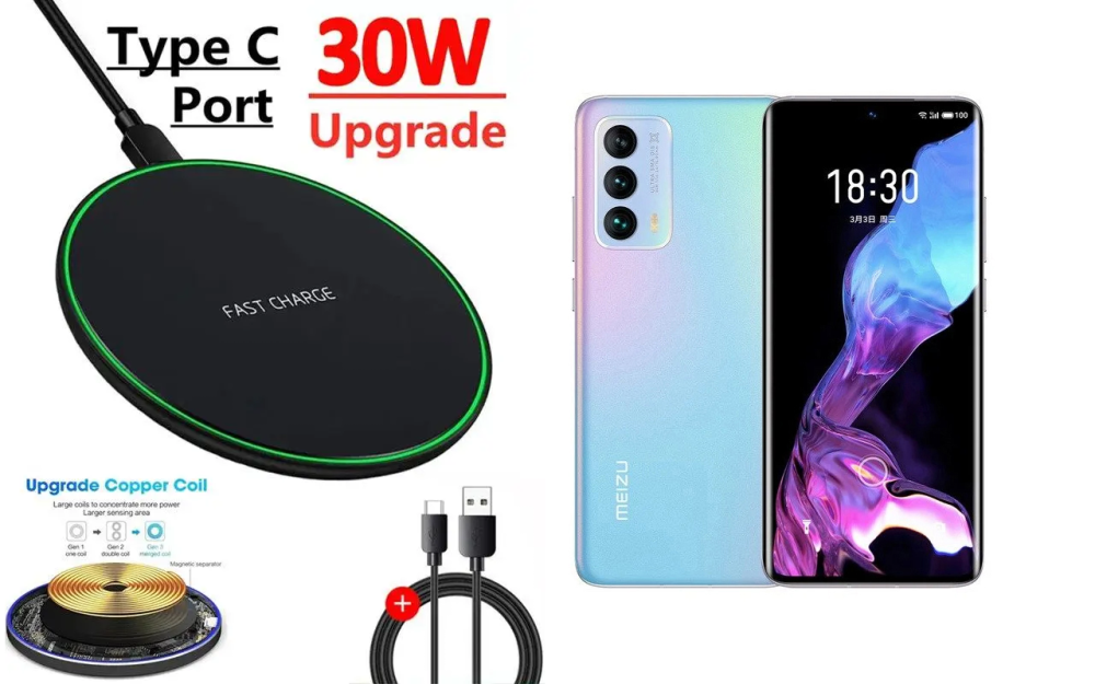 Бездротовий зарядний пристрій Copper до 30W для Meizu 18 Pro, 18s Pro, USB-C, LED Київ - фото 5