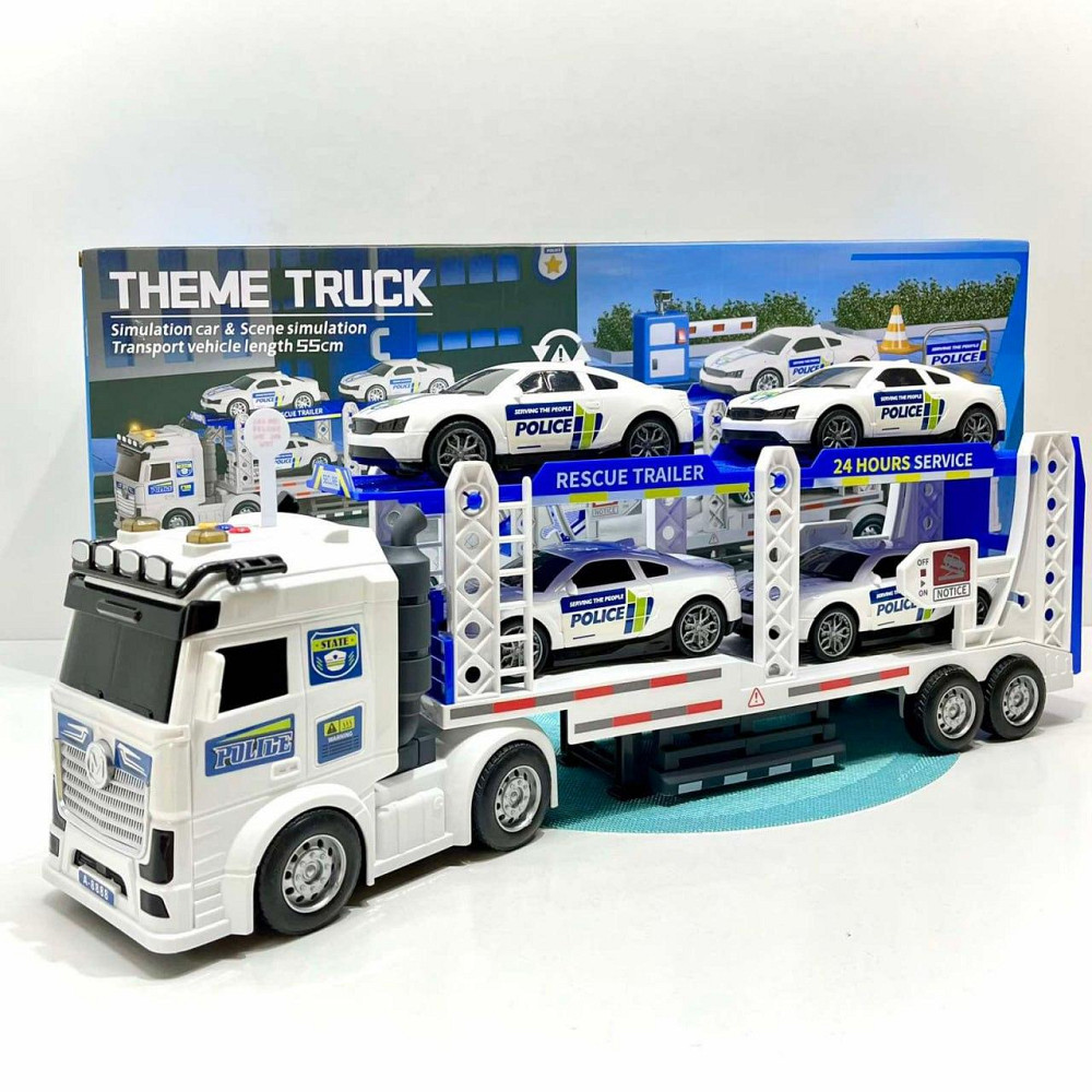 Трейлер Поліцейський вантажівка світло звук машинки 4in рухомі з'єднання Біло-синій (JP588-80) Чернигов - изображение 9