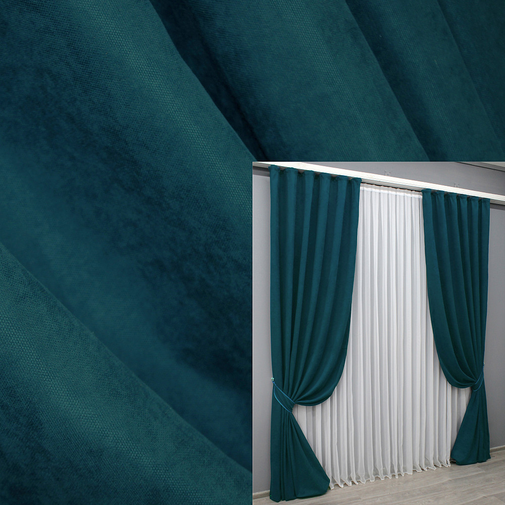 Комплект готових штор VR-Textil Мікровелюр Petek № 1494ш Смарагдовий 200х290 см 2 шт (32-341) Київ - фото 1