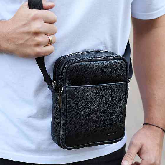 Чоловіча барсетка через плече, чорна, зерниста шкіра Київ