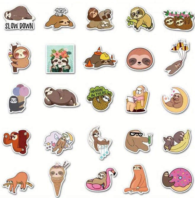 Наліпки з лінивцем, наліпки з тваринами, вінілові водонепроникні наліпки для пляшки з водою,набір 50 Київ - фото 3