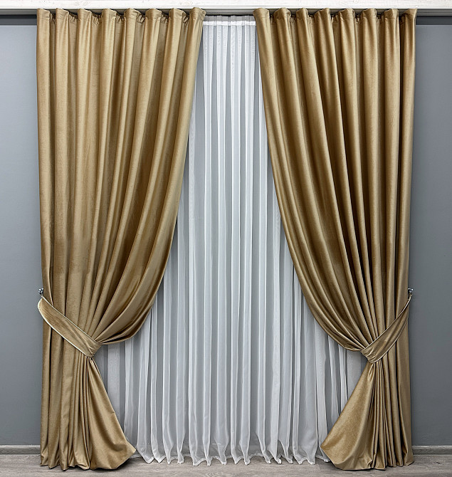Комплект готових штор VR-Textil Оксамит (бархат) № 1654ш Карамельний 150х290 см 2 шт (33-0498) Київ - фото 2