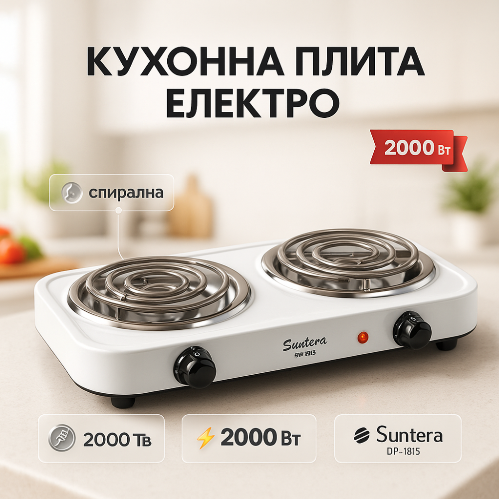 Электрические плиты настольные двухкомфорочные Suntera DP-1915 2000Вт, Електрическая настольная плита PG-95 Львов - изображение 11