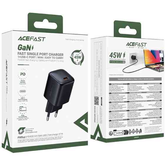 Зарядний пристрій 1xUSB-C 45W Gan A119 Fast Charger black Acefast Винница