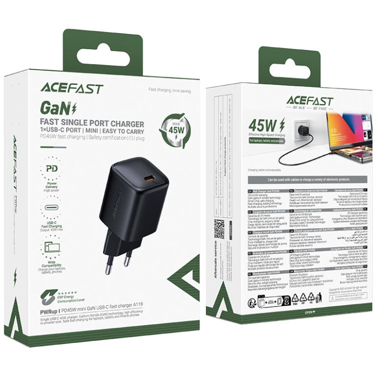 Зарядний пристрій 1xUSB-C 45W Gan A119 Fast Charger black Acefast Винница - изображение 6