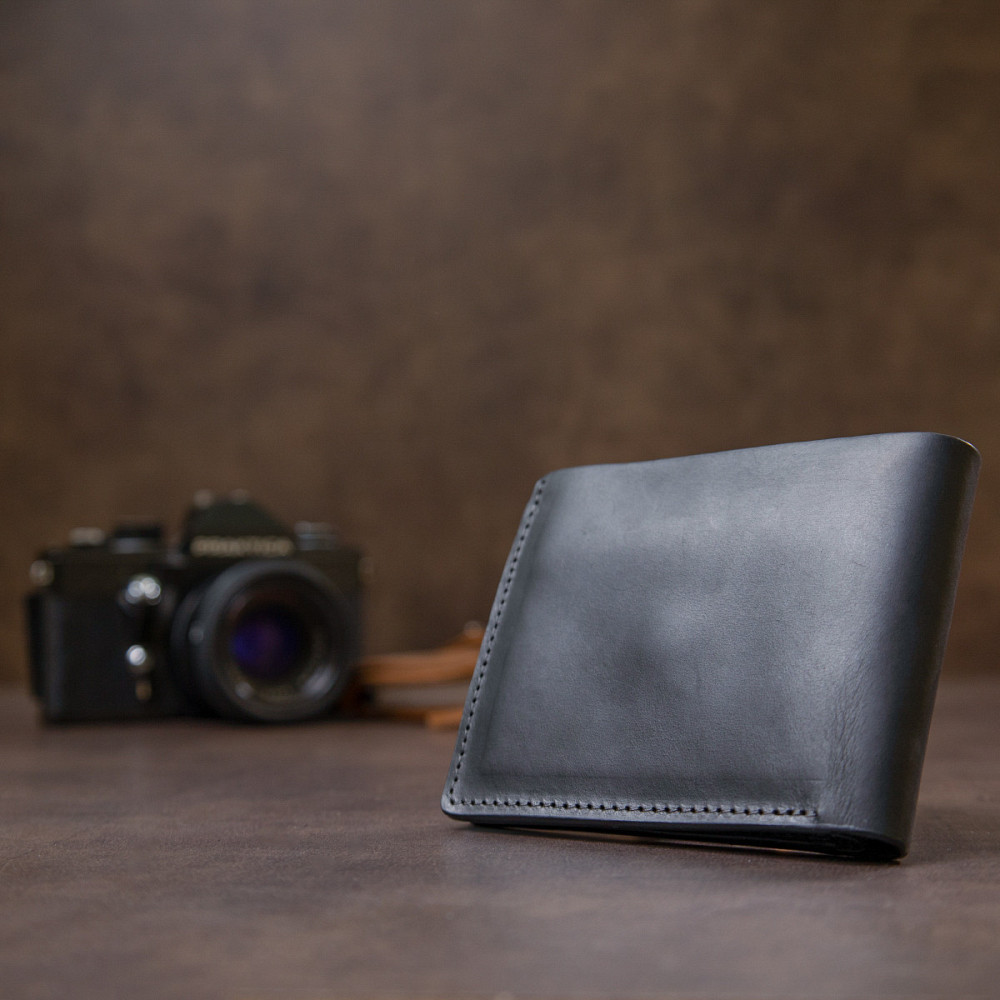 Матове шкіряне портмоне GRANDE PELLE 11457 Чорний Київ - фото 7