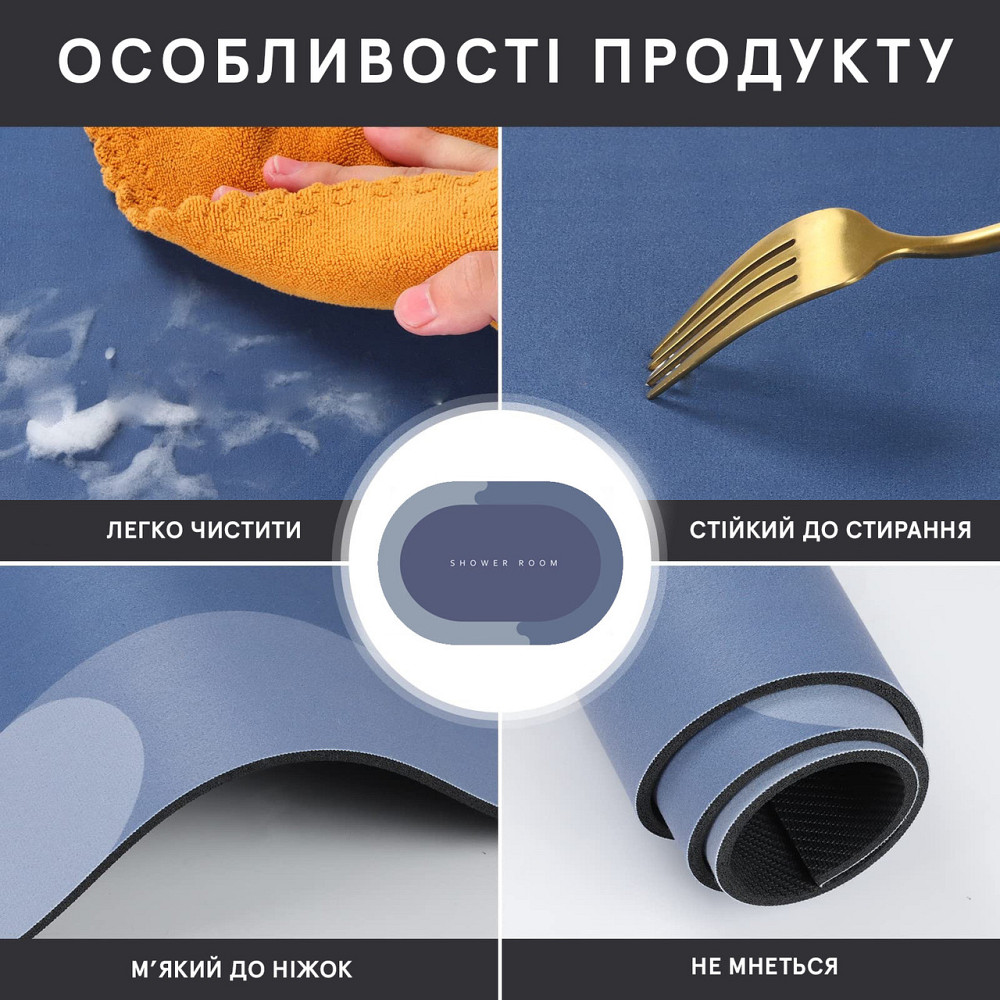 Инновационный Супервпитывающий Диатомитовый Коврик для ванной 50х80 см Синий Овал Буча - изображение 3