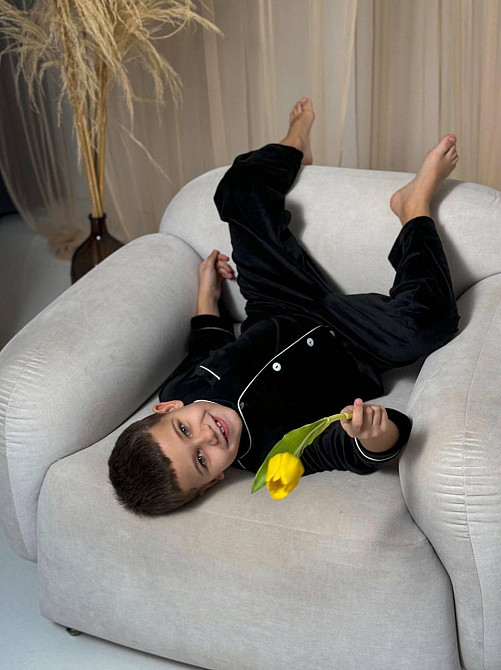 Дитяча велюрова тепла піжама дві кишені Чорний 134-140 Харків - фото 6