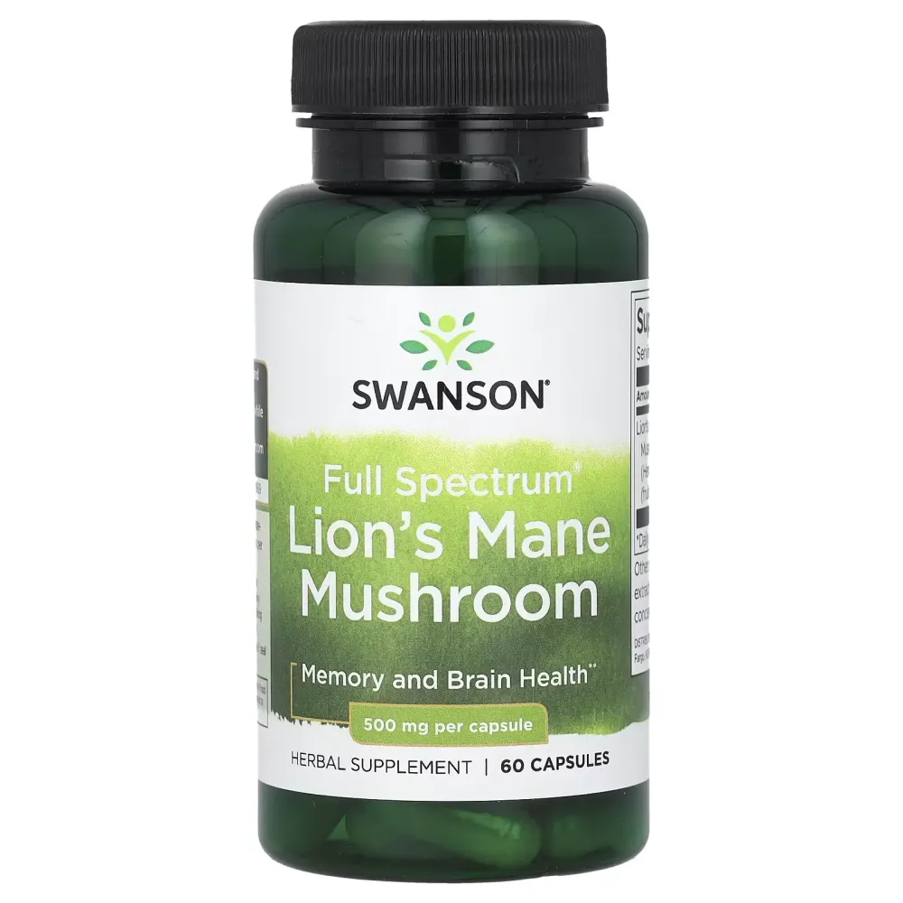 Ежовик гребенчатый (Lion's Mane Mushroom), Swanson, 500 мг 60 капсул Киев - изображение 1