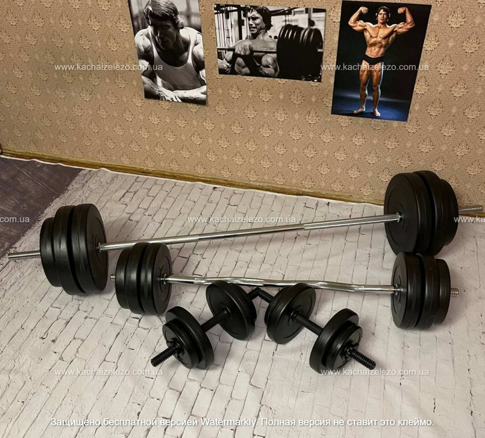 Лавка для жиму з тренажерами + 4 грифа + блінами 112 кг Гантелі, гирі, штанги та диски комплект Київ - фото 6