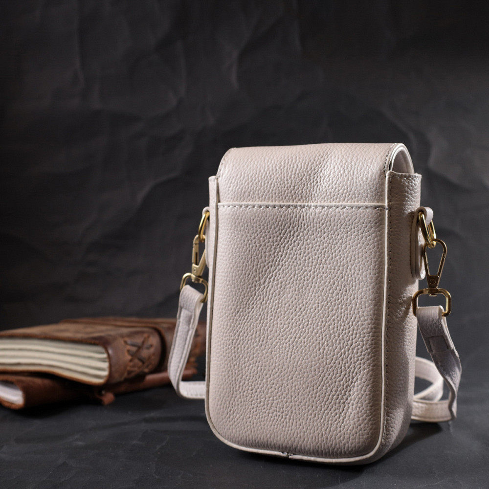 Кожаная женская сумка вертикального формата с клапаном Vintage 22309 Белая Киев - изображение 10