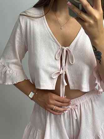 Женский комплект на завязках с шортами Розовый M-L Харьков