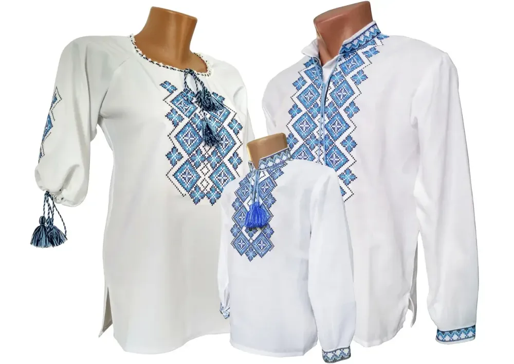 Мужская натуральная вышиванка с синим орнаментом на короткий рукав Киев - изображение 3