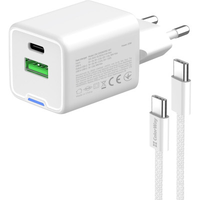 Зарядное устройство ColorWay C101A GaN Mini 20W PD PPS USB-C + USB-A QC4.0 + cable USB-C to USB-C black (CW-CHS062PDC-WT) Винница - изображение 11