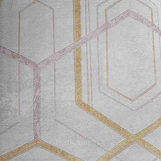 Шпалери метрові вінілові на флізелін 24 Carati Cristiana Masi геометрія смуги золотом рожеві на бежевому 3д Київ