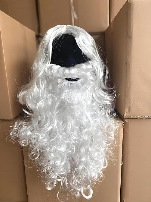 Біла перука Ісуса або Діда Мороза з бородою та вусами, хвилясте волосся, косплей, аніме. Санта Клаус Київ - фото 5