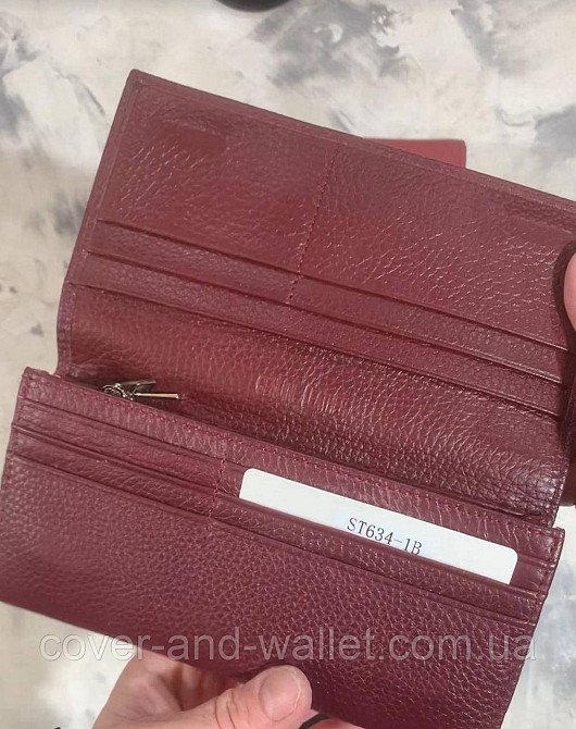 Бордовый женский кожаный кошелёк с монетницей на молнии ST Leather Киев - изображение 2