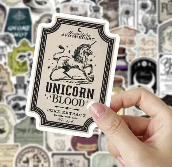 Набор винтажных готических стикеров – аптекарские этикетки, 50 штук Киев