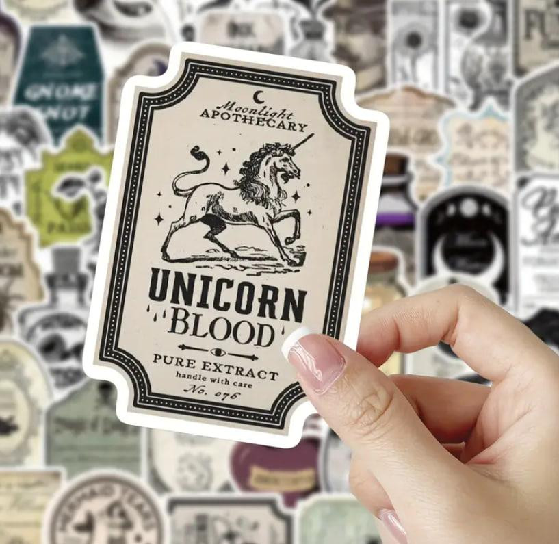 Набор винтажных готических стикеров – аптекарские этикетки, 50 штук Киев - изображение 5