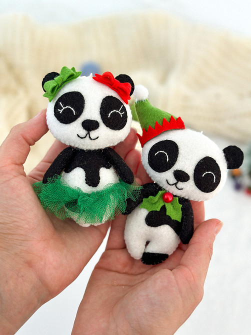 Новогодняя елочная игрушка из фетра ручной работы Панда (девочка) Киев - изображение 7