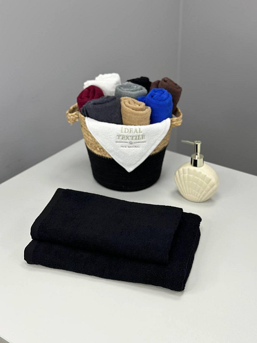 Комплект полотенец однотонных Ideal Textile 50х90см + 70х140см 400 г/м2 (56860932) Чорний Черновцы - изображение 3