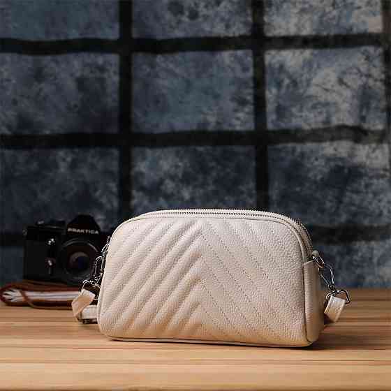 Модна сумка прошита трикутниками з натуральної шкіри Vintage 22910 Білий Київ