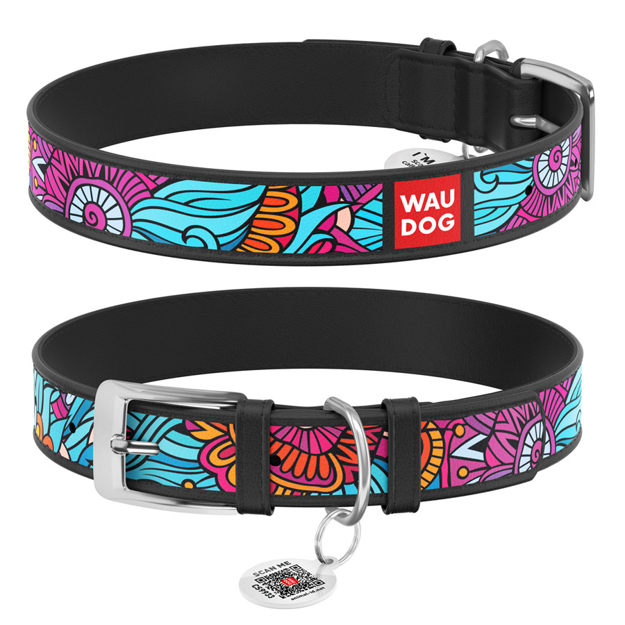 Нашийник для собак шкіряний WAUDOG Design з QR паспортом, малюнок "Літо", S, Ш 15 мм, Дов 26-35 Коломыя - изображение 1