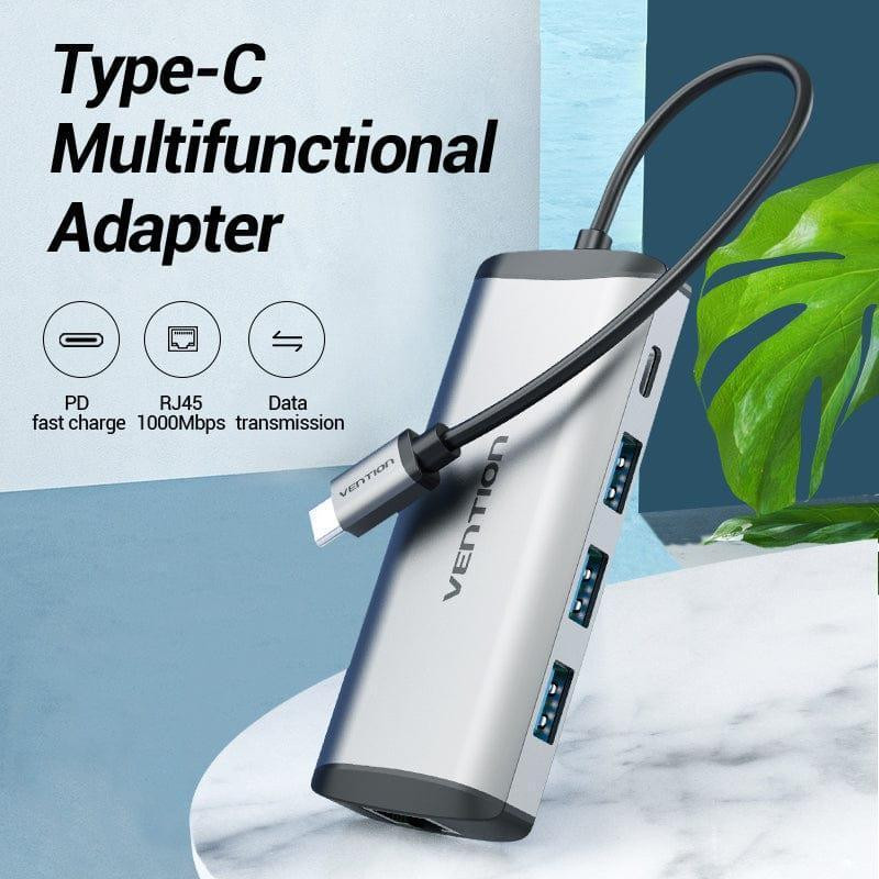 Концентратор Vention USB-C 3-Port, RJ-45, PD, 0.15 м (TGDHB) сріблястий з чорним Харків - фото 3