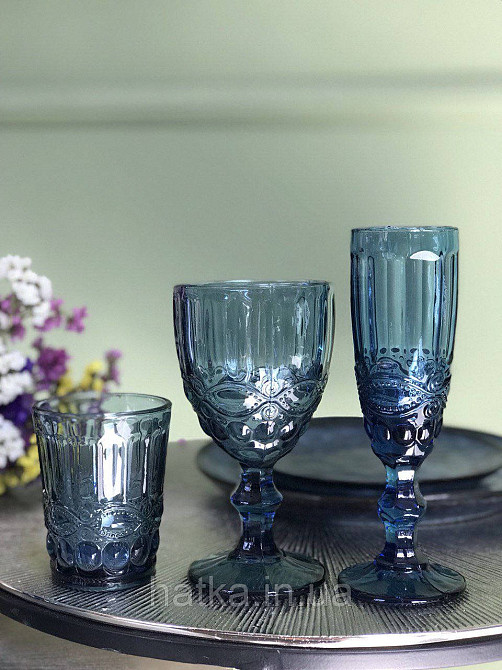 Келих для шампанського Olens «Вінтаж» 180 мл синє скло для дому та ресторанів 01-008 Київ - фото 5