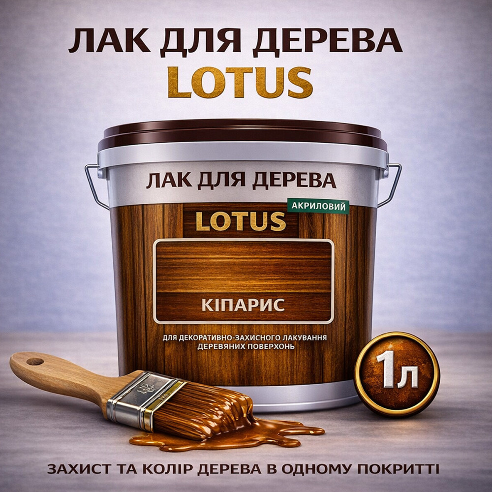 Лак для дерева кольоровий LOTUS Кіпарис, глянцевий, без запаху, зносостійкий, для внутрішніх та зовнішніх робіт, 1 л Харків - фото 1
