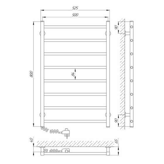 Електричний полотенцесушитель Laris Зебра Альфа ЧК6 500Х800 Е білий, ліве підключення Київ