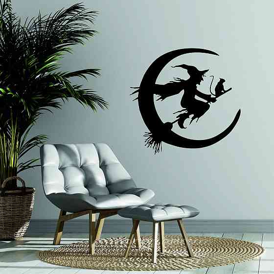 Декоративное настенное Панно «Ведьма на метле с котом», Декор на стену Киев