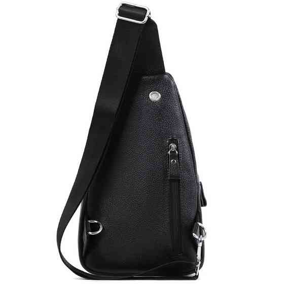 Рюкзак-слинг через плечо Tiding Bag (17 х 32 х 8 см) из натуральной кожи Черный Киев