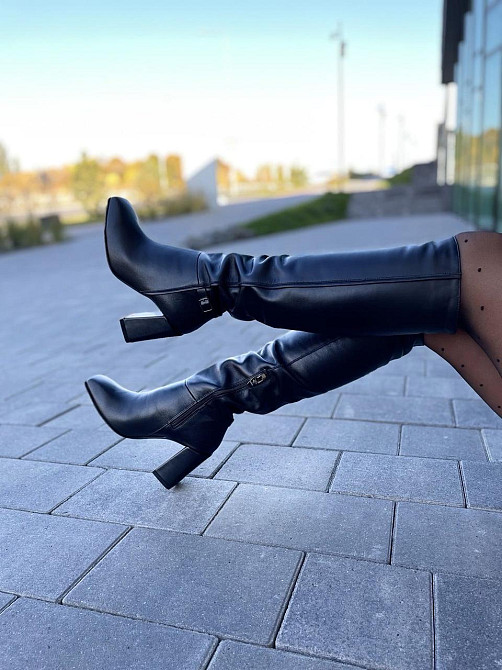 LIRIO Чоботи жіночі LIRIO чорні натуральна шкіра висота 42см обхват 36-37см каблук 9см ( /8067- Коломия - фото 4