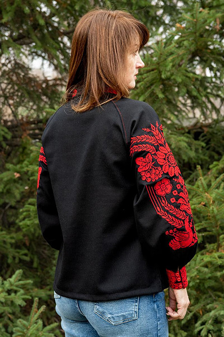 Вышиванка женская, льняная, черная, с длинным рукавом, топ Киев - изображение 7