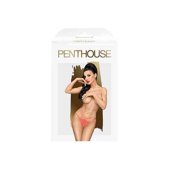 Трусики-стрінги Penthouse Classified S/M Orange, подвійні резиночки, непрозора вставка та бантик Sex Aura Київ