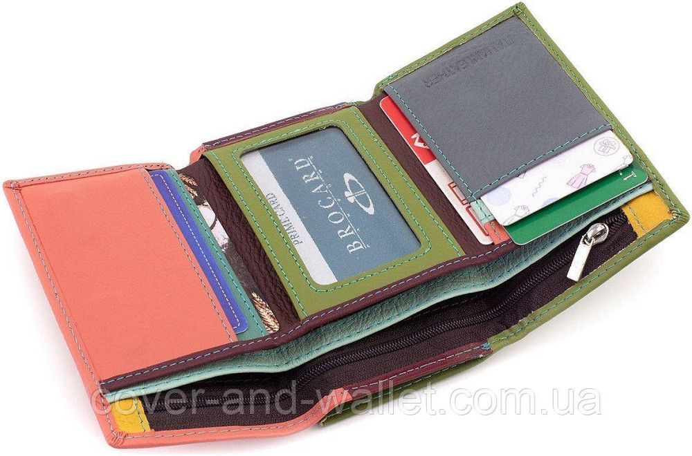 Стильний жіночий шкіряний гаманець рожевого кольору на багато карток ST Leather Київ - фото 6