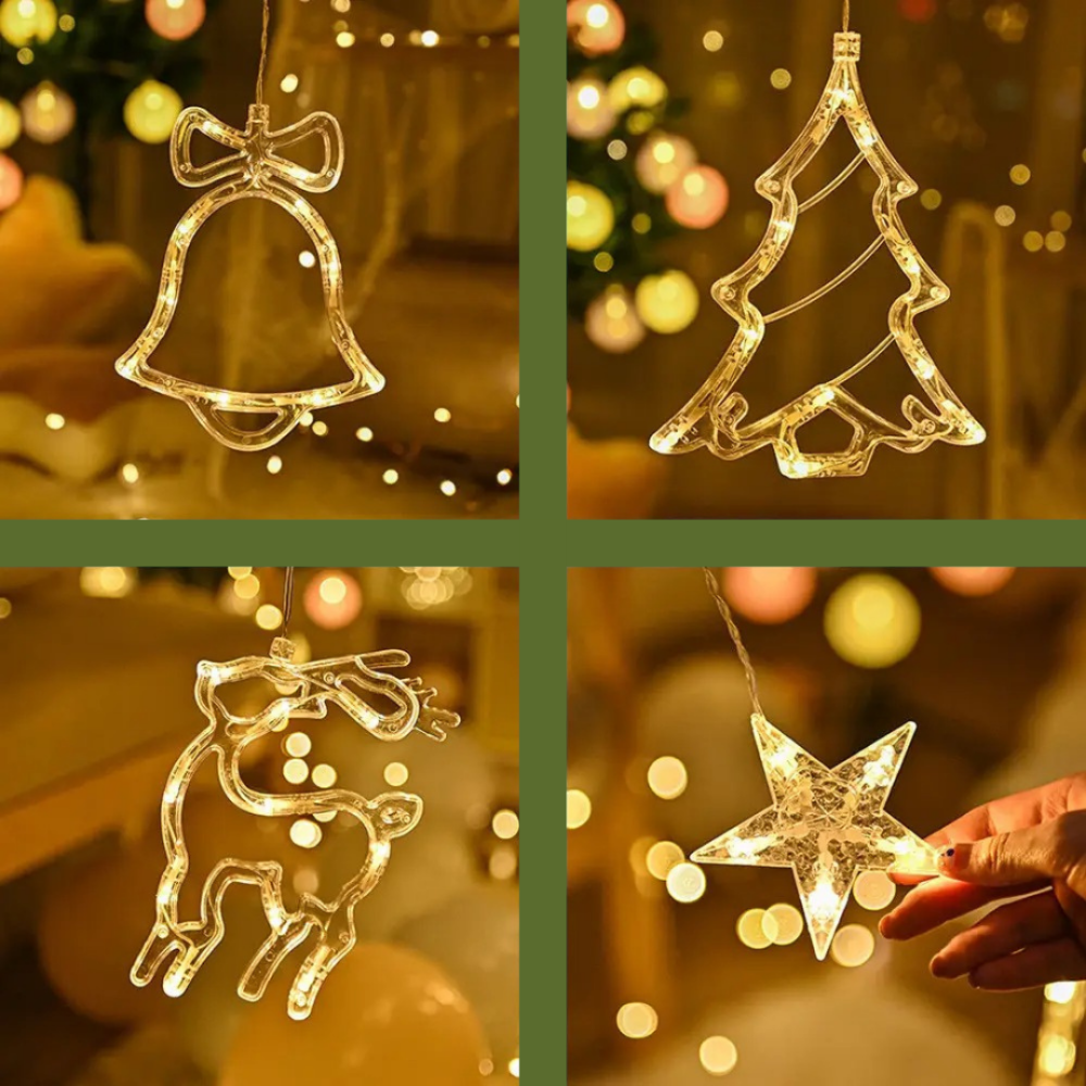 Светодиодная гирлянда штора микс 3м Niki Light Led занавес с фигурами колокольчики елки олени теплый белый Киев - изображение 9