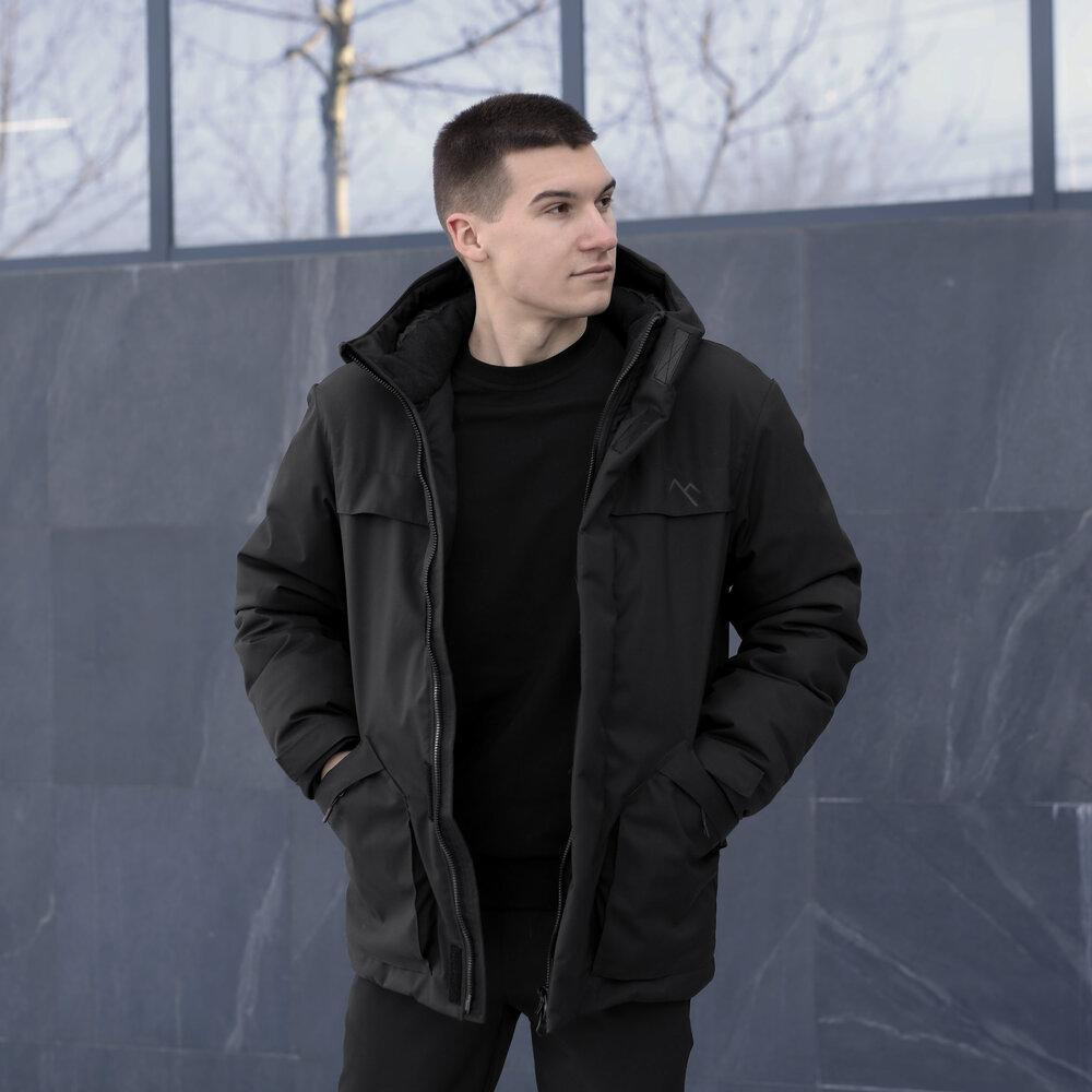 Чорна чоловіча парка зимова з капюшоном Pobedov Navy Київ - фото 8