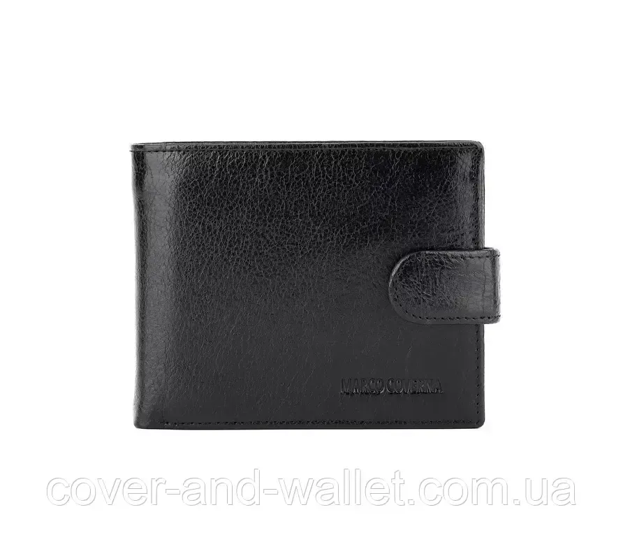 Горизонтальный мужской кошелек из высококачественной кожи черного цвета на кнопке Marco Coverna BK 010-823 Киев - изображение 2