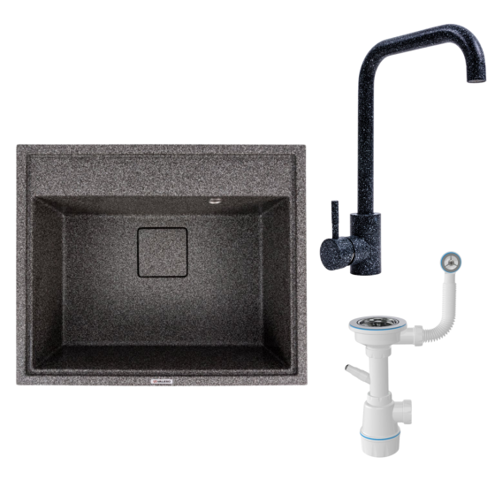 VALESO Комплект: Мийка гранітна 6050 SHERLIT VALESO + Змішувач NS02A + Сифон (Графіт) Київ