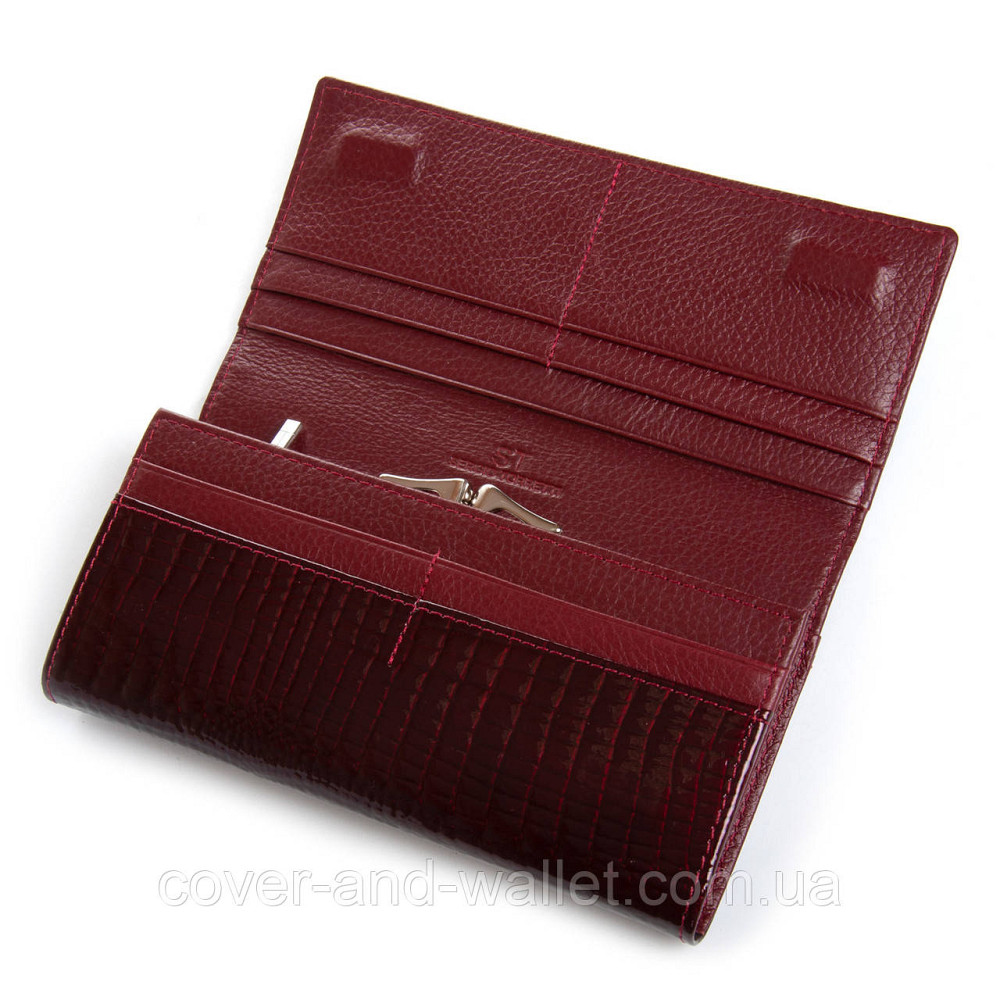 Бордовий лаковий жіночий гаманець на магнітах із натуральної шкіри ST Leather Київ - фото 5