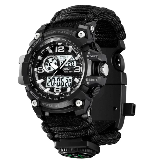 Часы мужские спортивные наручные Skmei 1283 с паракордовым ремешком (Черный) Винница - изображение 5