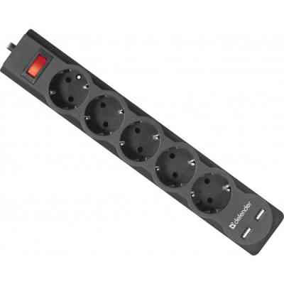 Мережевий фільтр живлення Defender DFS 751, 1.8m, 5роз., 2xUSB (99751) Вінниця
