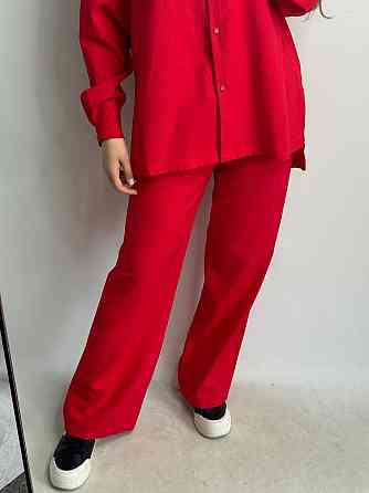 Костюм жіночий лляний з рубашкою та штанами вільного крою Червоний XS/S Харків