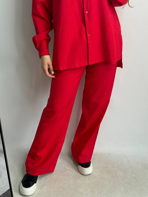 Костюм жіночий лляний з рубашкою та штанами вільного крою Червоний XS/S Харків - фото 4