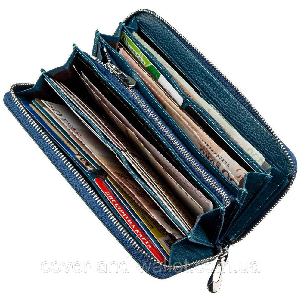 Большой бирюзовый кожаный женский кошелек на молнии ST Leather ST 201 Киев - изображение 5