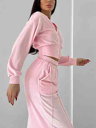 Женский прогулочный костюм двойка: кофта на молнии и брюки из велюра Розовый, 42/44 Одесса