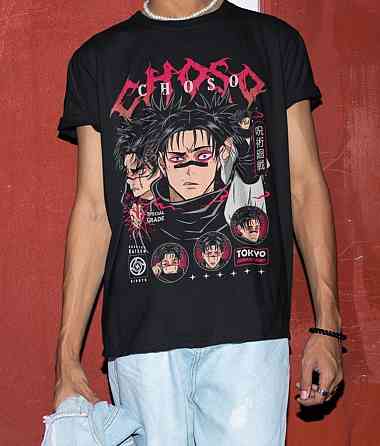 Футболка з аніме принтом Магічна битва оверсайз (S/M/L) Чорний AnimeJ0812 Дніпро