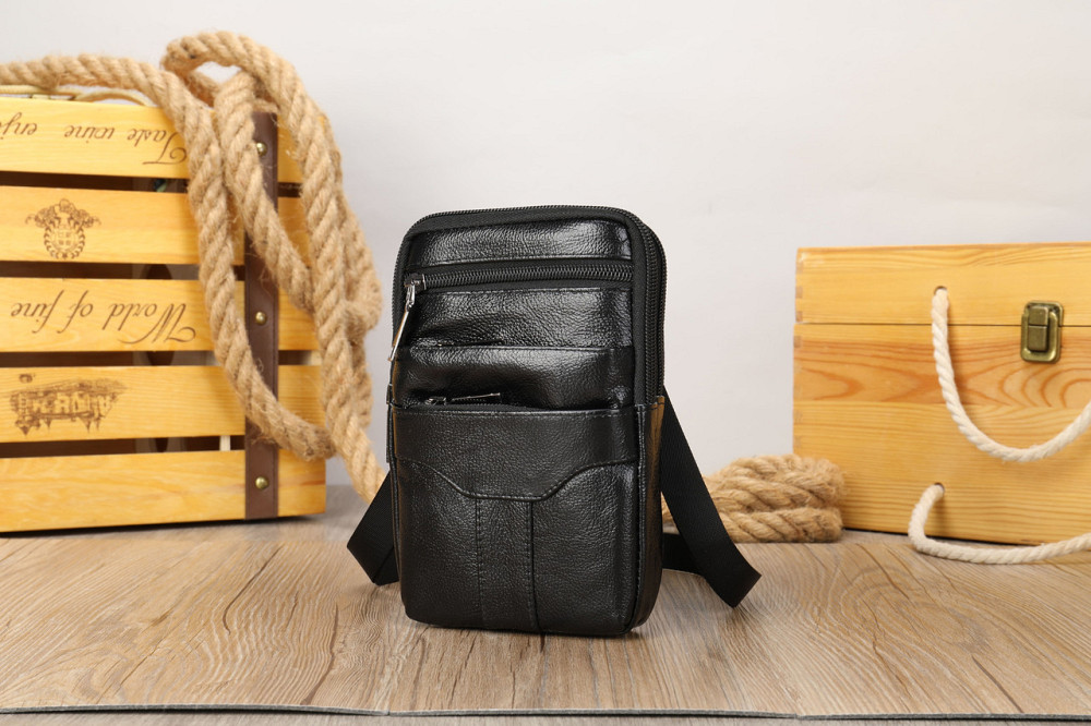 Небольшая кожаная поясная сумка Vintage 20359 Черный Киев - изображение 1